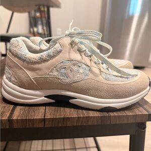 CHANEL Women's Beige and Light Blue Sneakers